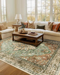 RELEANY Area Rugs 7'x9' Washable Non-Slip, Floral Vintage Distress Medallion by RELEANY