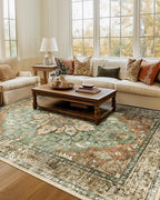 RELEANY Area Rugs 7'x9' Washable Non-Slip, Floral Vintage Distress Medallion by RELEANY
