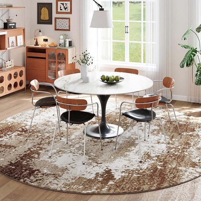 Brown Round Rugs 6ft Washable Circle Area Rug - Image 2