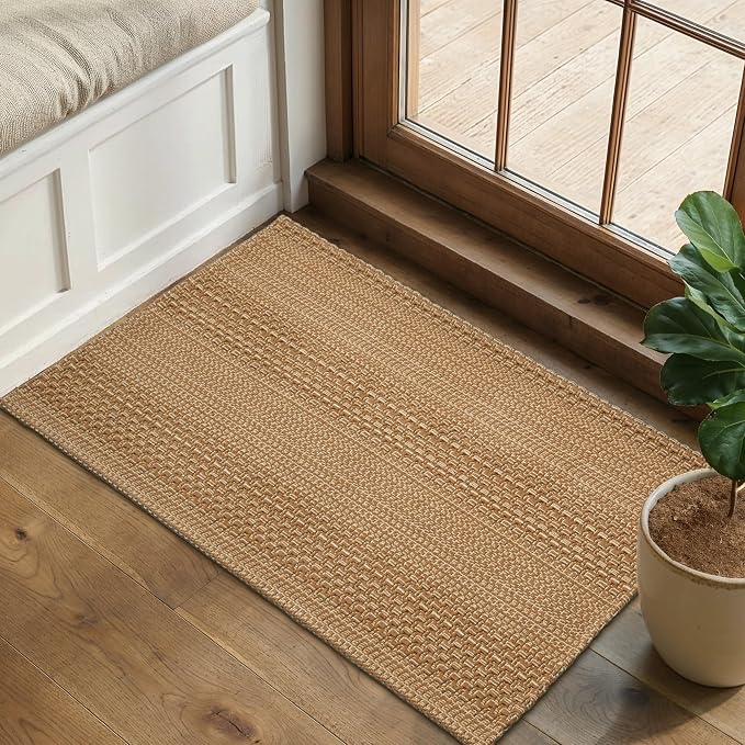 MatEssenz 2x3 Textured Washable Entry Rug, Natural Woven Low-Profile Door Mat - Image 5