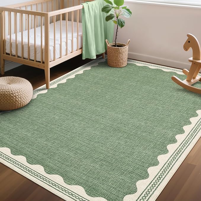 GarveeHome Scalloped Sage Green 5ft Round Rug Washable Non-Slip Soft Ultra-Thin - Image 8