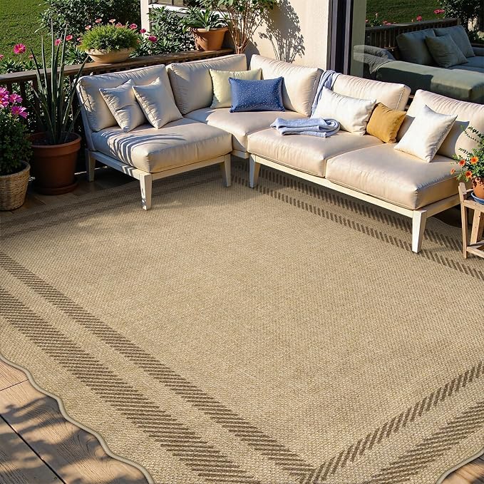 LIVEBOX Scalloped Washable 8x10 Rug, Easy Jute Tan Rug - Image 2