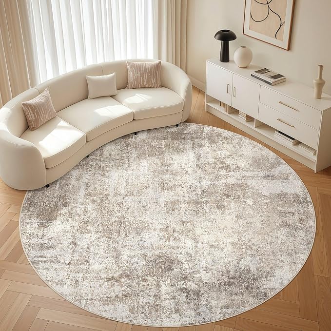 10ft Round Rug Living Room Rugs: 10x10 Washable Circle Large Abstract Modern - Image 8