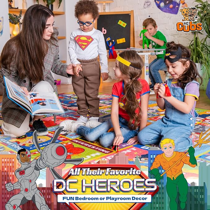DC Super Friends Educational Kids Rug – ABC Alphabet, Emotions & Hero Traits - Image 4