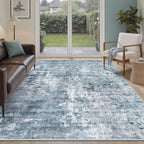 Soalmost Abstract Rug 5x7 Machine Washable Area Indoor Blue Low Pile Non-Slip by Soalmost