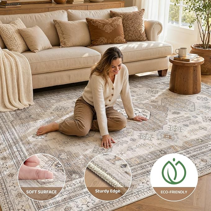 7x9 Washable Area Rug, Large Rugs - Image 3
