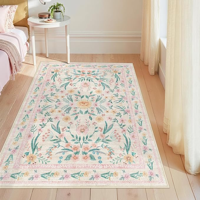 Floral Rug 3X5 for Girls Bedroom or Nursery, Cute Soft Boho Carpet for Kids Room by Dadasgk