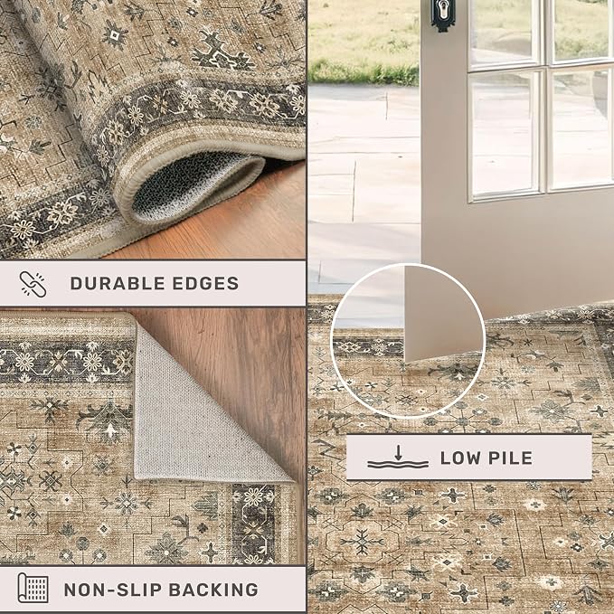 Natural Earthy 7x9 Area Rug for Living Room, Washable Bedroom Carpet, Oriental - Image 5