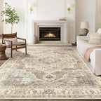 10x14 Washable Area Rug: Vintage Neutral Soft Non Slip Thin Large Floor Carpet - Image 2