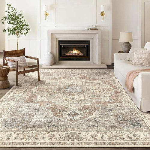 10x12 Washable Area Rug: Vintage Neutral Soft Non Slip Thin Large Floor Carpet - Image 2