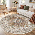 Madane Washable 5ft Circle Round Rug, 5x5 Circular Rugs Non-Slip Vintage Area by Madane
