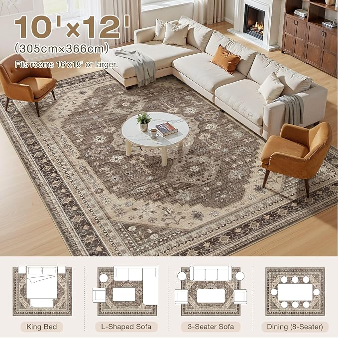 10x12 Washable Area Rug, Large Rugs - Image 5