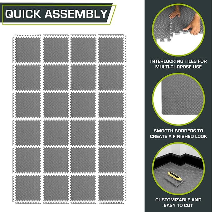 ProsourceFit Exercise Puzzle Mat 1/2-inch, EVA Interlocking Foam Floor Tiles - Image 5