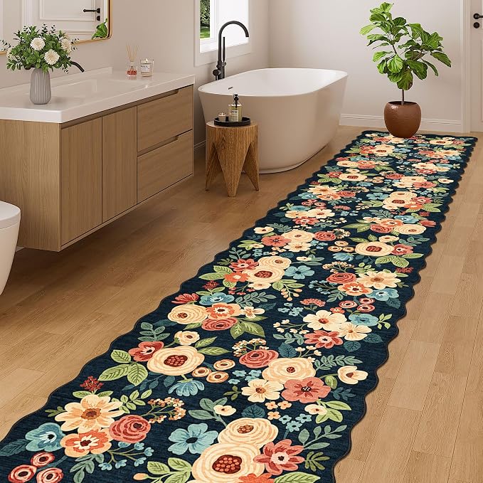 DUKINO 2.6x12 Runner Rug for Hallway, Non Slip Floral Washable Kitchen Rug - Image 5