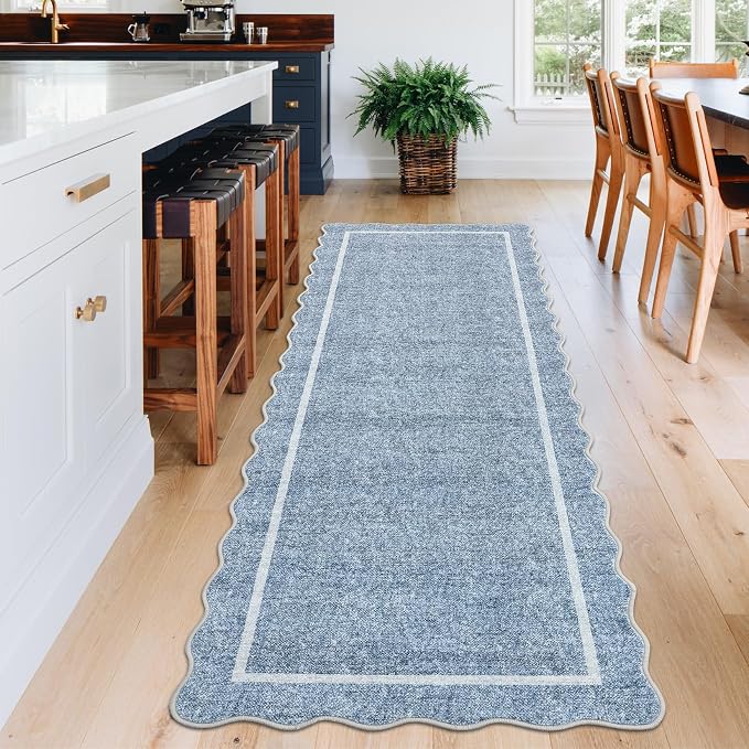 GarveeHome Scalloped Washable Runner Rug 2x6 Non Slip Kitchen Rugs Modern Blue - Image 2