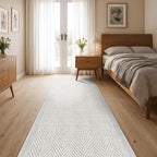 CAMILSON Indoor and Outdoor Runner Rug Off-White Herringbone Seagrass Boho - Image 4