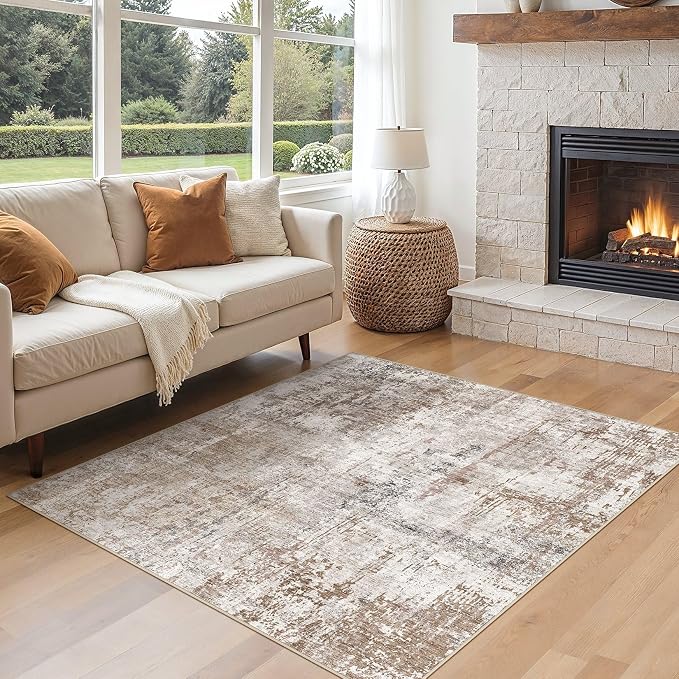 UERMEI Square Area Rugs : Washable 6x6 Neutral Modern Abstract Carpet by UERMEI