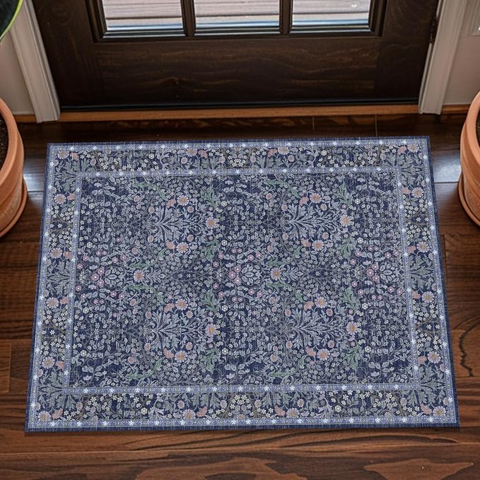 2x3 Area Rug Washable Entry Rug, Vintage Floral Thin Rug by Unknown