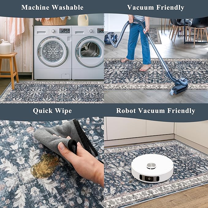 2x8ft Washable Non Slip Kitchen Rugs – Boho Floral Stain-Resistant Low-Pile - Image 7