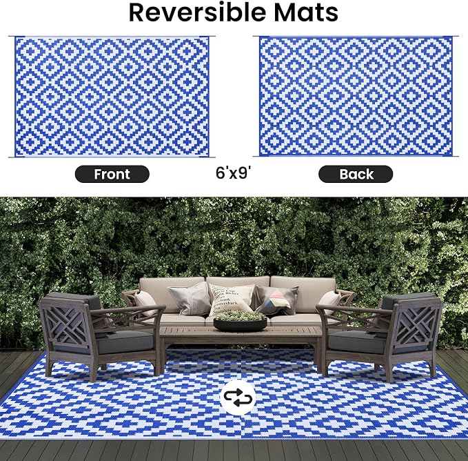 Smiry Waterproof Outdoor Rug 6x9 ft, Reversible Plastic Straw Patio Camping Rugs - Image 3