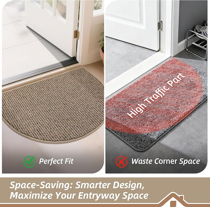 BEQHAUSE Dirt Trapper Door Mat 26" x 40" Half Circle Non-Slip Washable Doormats - Image 6