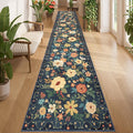 DUKINO 2.6x14 Kitchen Runner Rug, Lightweight Floral Washable Rug by DUKINO