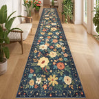 DUKINO 2.6x14 Kitchen Runner Rug, Lightweight Floral Washable Rug by DUKINO