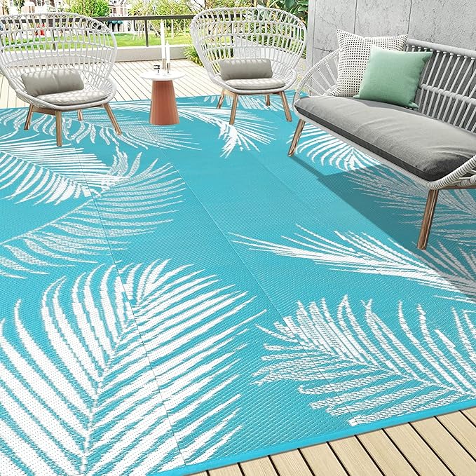 Pauwer Waterproof Outdoor Rug 10x14, Reversible Plastic Straw Patio Camping Rug by Pauwer