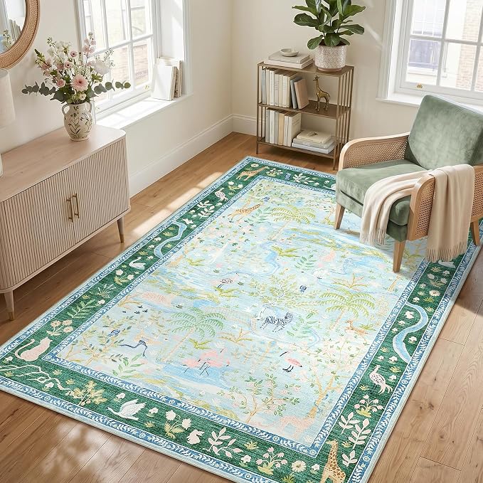 8x10 Washable Rug for Living Room Blue Animal Print Large Bedroom Rugs Non Slip - Image 9