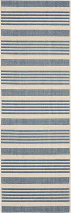 SAFAVIEH Courtyard Collection 2'3' x 10' Beige/Blue CY6062 Stripe Indoor/ - Image 2