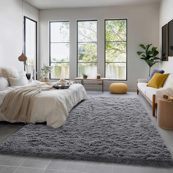 Amdrebio Grey Modern Large Living Room Rugs 6x9, Fluffy Area Rug - Image 3