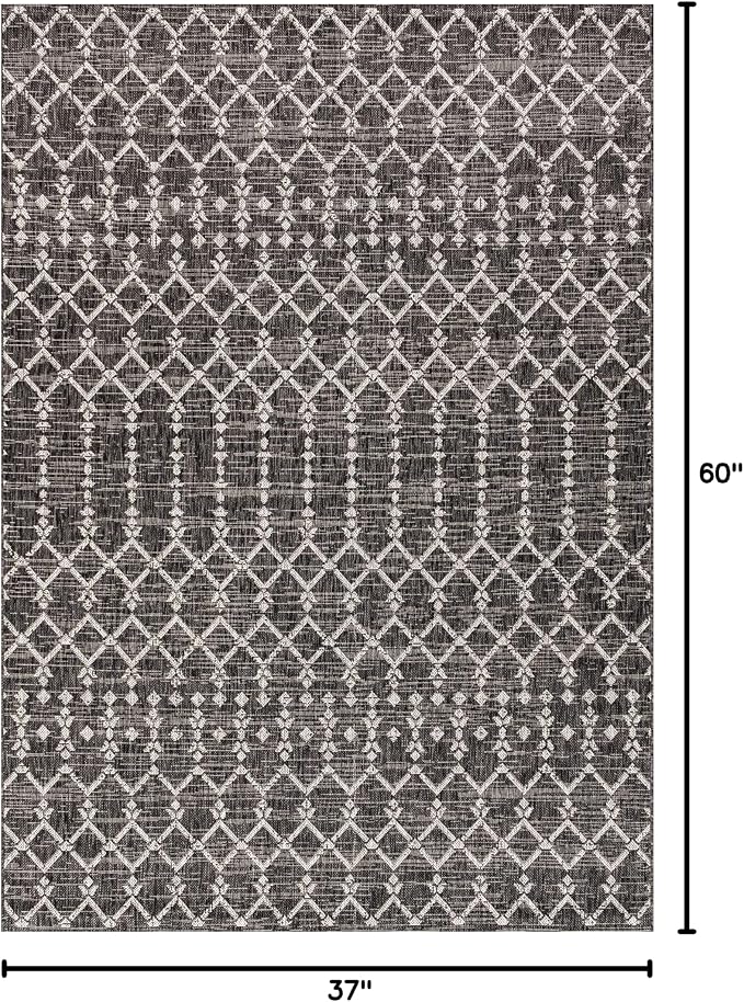 JONATHAN Y Moroccan Geometric Indoor Outdoor Area Rug 3X5 Black/Gray, Ourika - Image 2