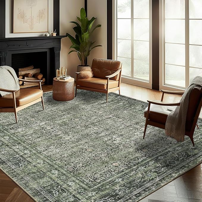 CHAMPLANT Washable Area Rug 8'x10' Retro Boho Design Non-Shedding Non-Slip Easy by CHAMPLANT