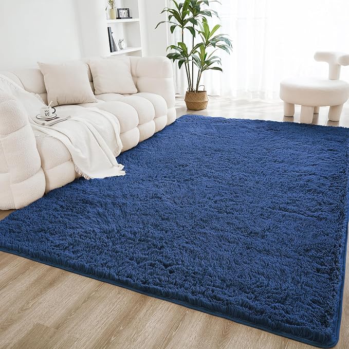 Litanika 4x6 Shag Area Rug for Living Room Bedroom, Dark Blue High Pile Ultra by Litanika