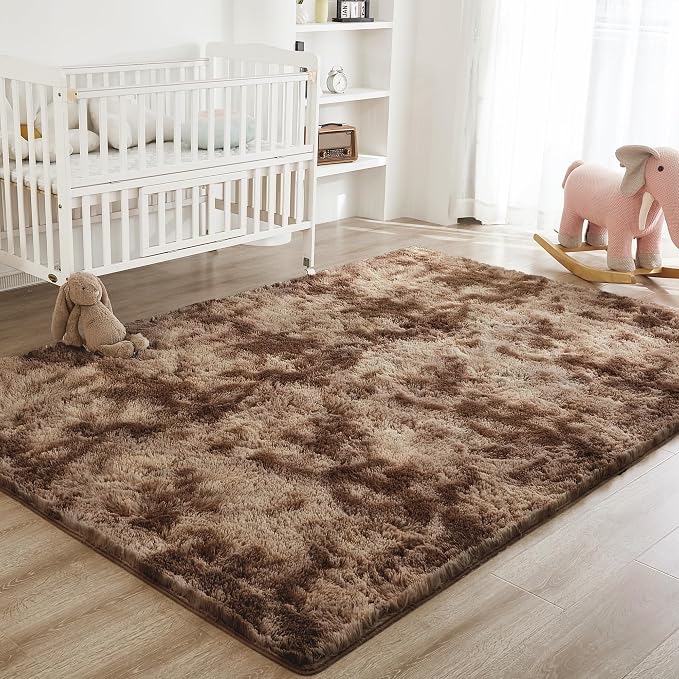 Litanika 9x12 Shag Area Rug for Living Room Bedroom, Tie-Dyed Brown High Pile - Image 3