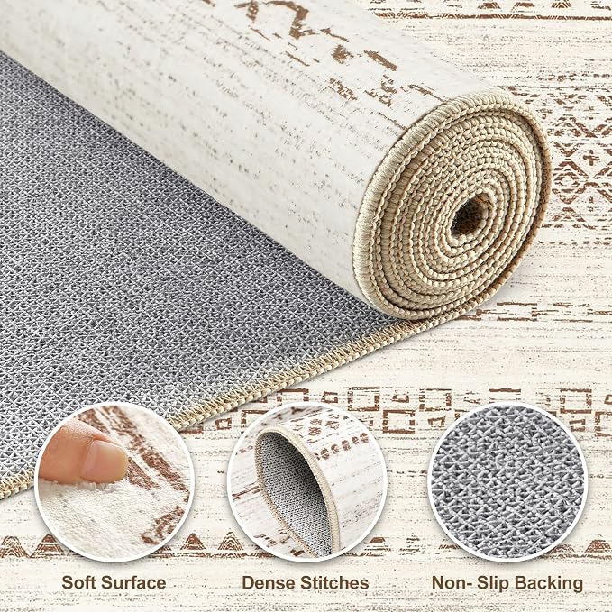 Nakagishi 5x8 Area Rug Living Room: Washable Boho Large Neutral Modern Soft - Image 3