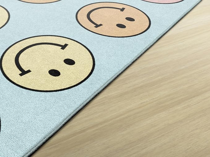 Flagship Carpets Pastel Rainbow Smileys Criss-Cross Applesauce Educational Area - Image 3