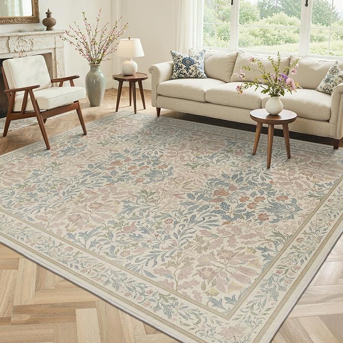 GENIMO Area Rugs 9x12 Living Room, Non-Slip Vintage Boho Floral Carpet by GENIMO