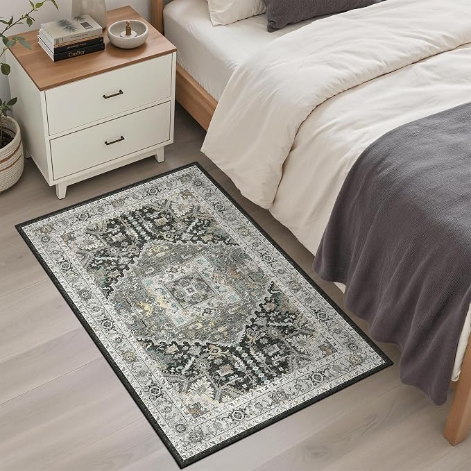 Madane Washable Area Rug 2x3, Small Entryway Rug Non-Slip Vintage Door Mat - Image 3