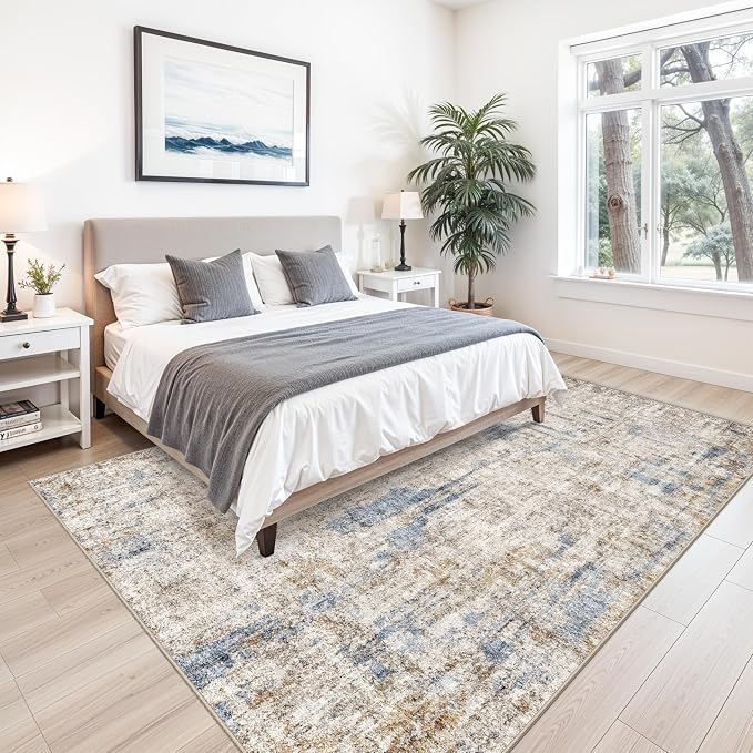 Washable 8x10 Area Rug – Modern Neutral Abstract Soft Non-Slip Stain-Resistant - Image 3