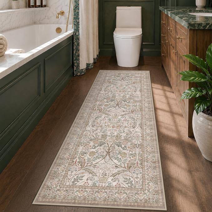 Vintage Floral Moss 2x6 Bedroom Runner Rug Non Slip - Image 3
