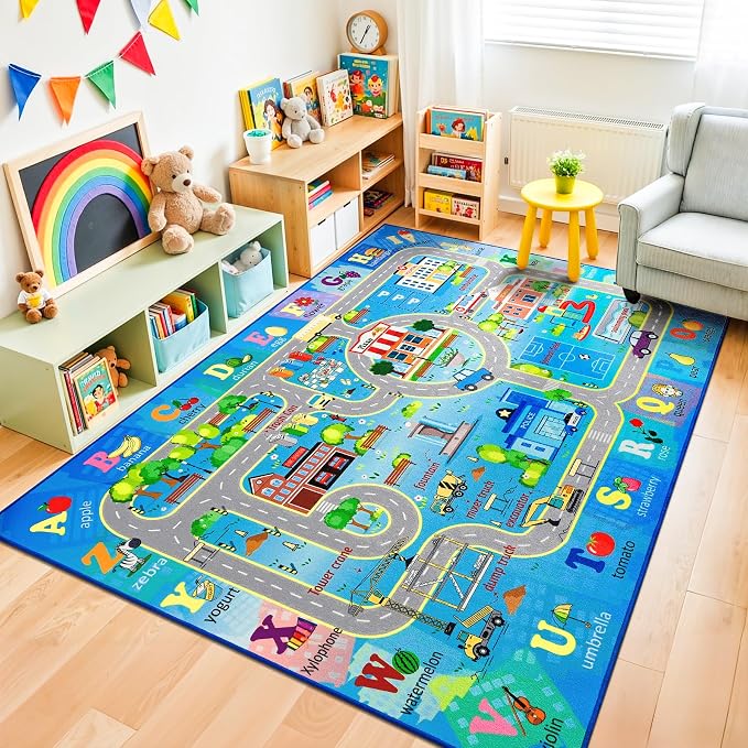 Chicrug 7x10 Car Road Area Rug for Kids Playroom Bedroom, Non Slip Low Pile - Image 2