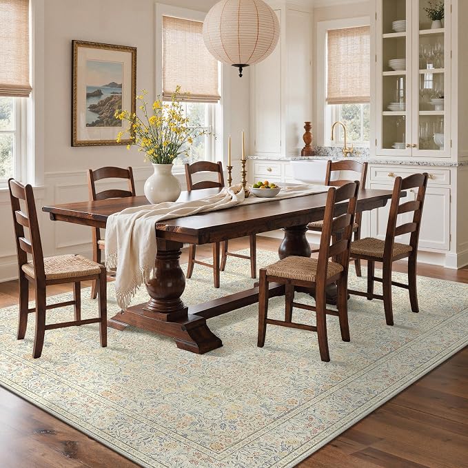 GENIMO 6x9 Area Rug for Living Room, Washable Vintage Floral Low-Pile Non-Slip - Image 4