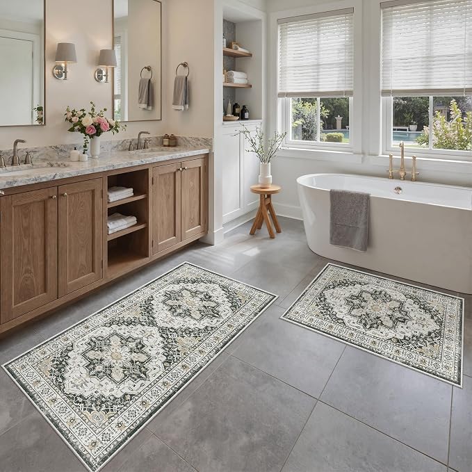 Madane 2-Piece Kitchen Runner Rug Set, Small Area Rug Non-Slip Vintage Door Mat - Image 2