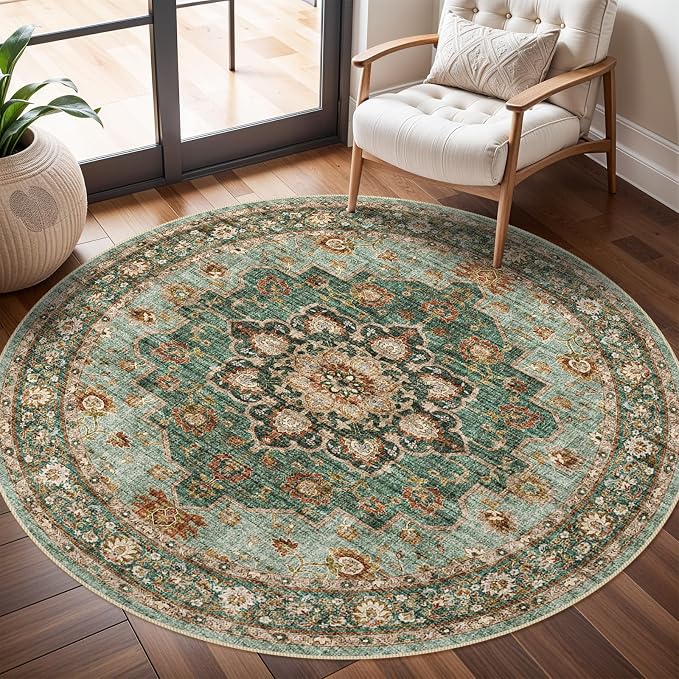 TOPRUUG Washable Oriental Area Rug - 6ft Round Rugs by TOPRUUG