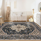 Area Rugs 6x9 Vintage Rug: Washable Living Room Rug Retro Medallion Distressed - Image 3