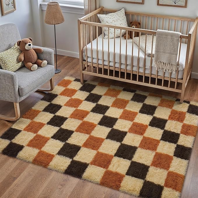 PureCozy Checkered Rug 4x6 for Living Room, Colorful Modern Shag Rug Super Soft by PureCozy