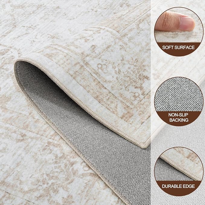 Area Rug 6x9 Living Room Rug Washable:No-Slip Vintage Medallion Rug Soft Low - Image 8