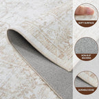 9x12 Area Rugs for Living Room:Beige Washable Vintage Medallion Rug Non-Slip - Image 8