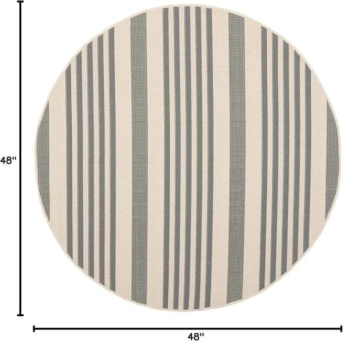 SAFAVIEH Courtyard Collection 4' Round Grey/Bone CY6062 Stripe Indoor/ - Image 2